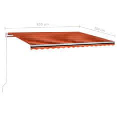 Greatstore Ručně zatahovací markýza s LED světlem 450x350 cm oranžovohnědá