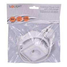 Solight prodlužovací přívod kostka, 4 zásuvky 230V + 2x USB max. 2400mA, kabel 2m