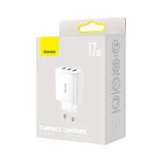 BASEUS Compact síťová nabíječka 3x USB 17W, bíla