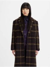 Levis Tmavě hnědý dámský kostkovaný kabát s příměsí vlny Levi's Off Campus Wooly Coat S