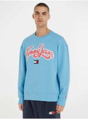 Tommy Jeans Světle modrá pánská mikina Tommy Jeans College Pop Text Crew M