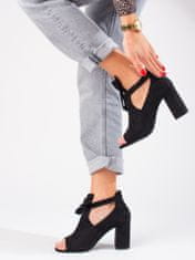 Amiatex Exkluzívní dámské černé kotníčkové boty na širokém podpatku, černé, 41