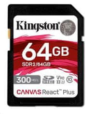 Kingston paměťová karta 64GB Canvas React Plus SDXC UHS-II 300R/260W U3 V90 for Full HD/4K/8K