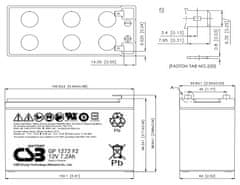 CSB Pb záložní akumulátor VRLA AGM 12V/7,2Ah (GP1272 F2)