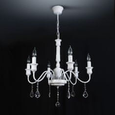 LIGHT FOR HOME Šesti ramenný bílý kovový lustr s dřevěnými prvky a křišťálovými přívěskami 20006 "Elegant", 6x40W, E14, Bílá