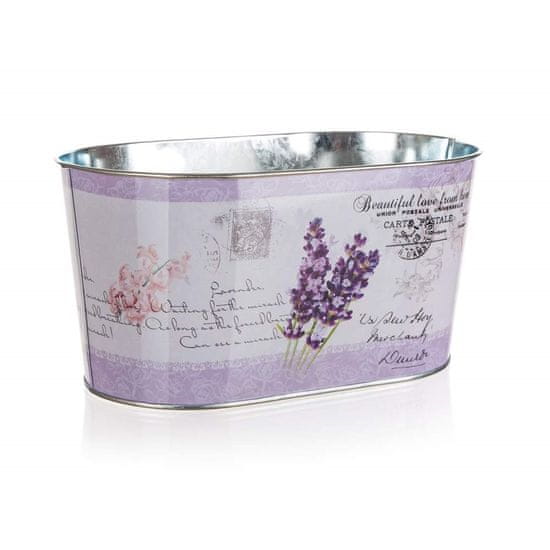 HOME DECOR Květináč plechový oválný LAVENDER 22,5 x 13,5 x 11 cm, sada 4 ks