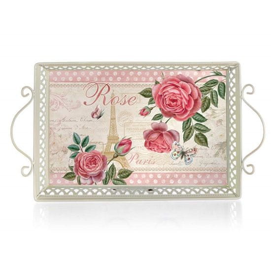 HOME DECOR Podnos plechový ROSE PARIS 41 x 23 x 4,5/9 cm, sada 4 ks