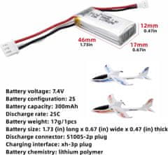 YUNIQUE GREEN-CLEAN 2ks 7.4V 300mAh vysokorychlostní lithiové baterie pro WLToys F959 F959S XK A600 A700 A800 A430 RC model letadla dobíjecí baterie pro kluzák s pevným křídlem