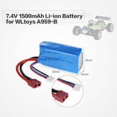 YUNIQUE GREEN-CLEAN 7.4V 1500mAh dobíjecí LiPo baterie pro WLtoys A959-B RC Buggy Car A979-B