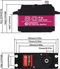 YUNIQUE GREEN-CLEAN Metal Gear Servomotor DS5180 7.4V digitální servo 80KG s vysokým točivým momentem se servomotorem s 18T Model Cams pro robotický model kamionu Baja Car 1/10 (180 stupňů)