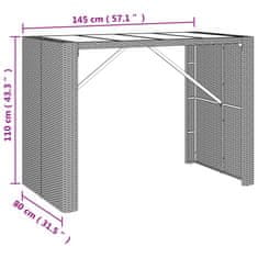 Petromila Barový stůl se skleněnou deskou šedý 145x80x110 cm polyratan