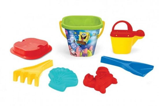 Wader Sada na písek 7ks plast SpongeBob 3 barvy v síťce 19x27x19cm 12m+ Wader