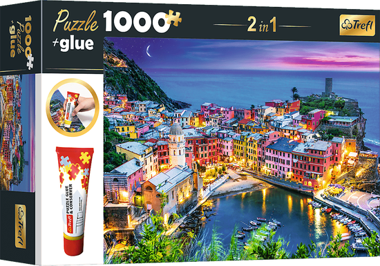 Trefl TREFL Sada 2v1 puzzle Vernazza, Ligurie, Itálie 1000 dílků s lepidlem