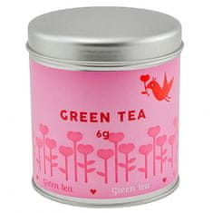 Dárková sada, Zelený čaj 6 g, bílý keramický hrnek se srdíčky, 300 ml, sušenky 15 g, lžička