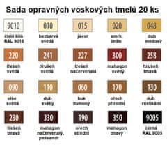 CleHo Sada 20 ks měkkých oprvných vosků - pro rychlou opravě malých děr, škrábanců, prasklin a spár v nábytku a podlahách