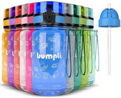 Bumpli Dětské Láhve na Vodu 350 ml s Víčkem a Brčkem, Odolný proti úniku, bez BPA (Modrá) | BLUEBOT