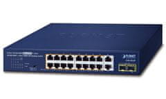 Planet PoE switch 18x1Gb + 2xSFP 1Gb, 16x PoE 802.3at 30/185W, VLAN, extend mód 10Mb-250m