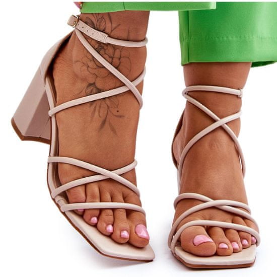 Kožené módní dámské sandály na podpatku Beige Primma