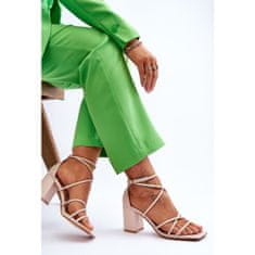 Kožené módní dámské sandály na podpatku Beige Primma velikost 38