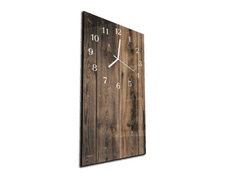 Glasdekor Nástěnné hodiny tmavé dřevo svisle 30x60cm - Materiál: kalené sklo