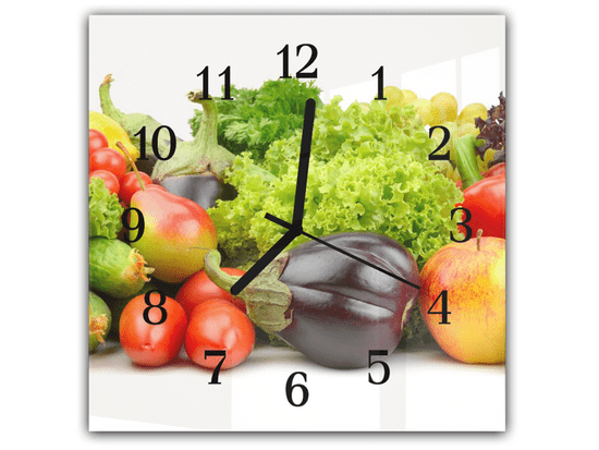 Glasdekor Nástěnné hodiny 30x30cm barevná čerstvá zelenina