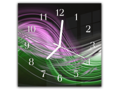 Glasdekor Nástěnné hodiny 30x30cm fialovo zelená vlna na černém - Materiál: plexi