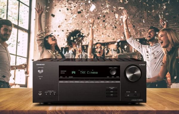 výkonný av receiver onkyo tx nr6100 fm dab dab+ rádio tuner spotify tidal tunein deezer 100w výkon na kanál 2.1kanálov dts play chromecast flareconnect multiroom wifi Bluetooth airplay mm phono vstup usb digital audio vstup dac hires audio elegantný design diaľkové ovládanie