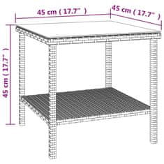 Greatstore Odkládací stolek hnědý 45 x 45 x 45 polyratan a tvrzené sklo