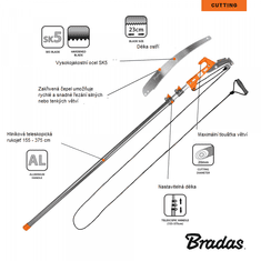 Bradas Pilka na větve s nůžkami 230mm, teleskopická rukojeť 155-375cm V-SERIES BR-KT-V1521-375