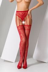 Passion Passion Stockings S016 (Červená), sexy punčocháče s průstřihem