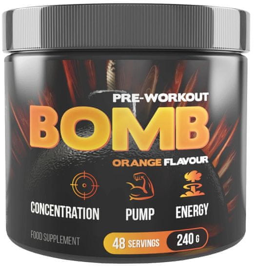 7Nutrition Pre-Workout Bomb 240 g, komplexní sypká předtréninková směs, Pomeranč