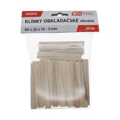 Enpro Klínky montážní dřevěné, 80 x 25 x 10 - 3 mm, 20 ks