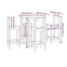 Vidaxl 5dílný barový set masivní borové dřevo