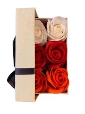 Ostatní Box Mix 6ks mýdlových růží Bílá Červená Oranžová