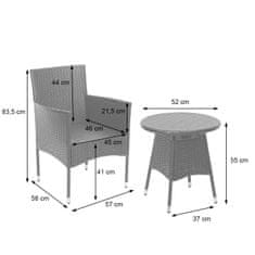 MCW Polyratanový balkonový set G27, zahradní set, 2x křeslo+stůl ~ šedá, šedé polštáře
