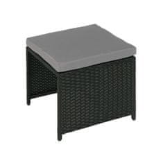 MCW Poly ratanová stolička K35, zahradní stolička, sedák stoličky ~ černá, polštář světle šedý