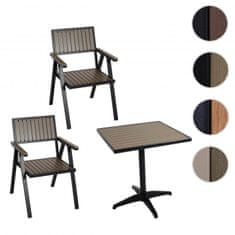 MCW Sada 2 zahradních židlí + zahradní stůl J95, židle stůl, gastro venkovní nátěr, hliníkový vzhled dřeva ~ černá, šedá