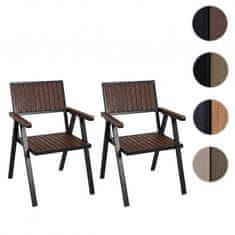 Sada 2 zahradních židlí J95, balkonová židle Židle, venkovní nátěr, hliníkový vzhled dřeva ~ rám černý, tmavě hnědý
