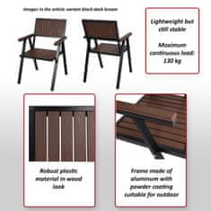 Sada 2 zahradních židlí J95, balkonová židle Židle, venkovní nátěr, hliníkový vzhled dřeva ~ rám černý, tmavě hnědý