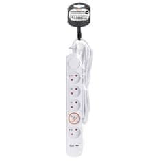 Solight  Prodlužovací přívod 230V/10A - 3m, 5 zásuvek, 2xUSB port A+C, 3 x 1mm2, IP20, vypínač