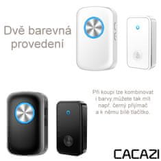 CACAZI FA28 bezdrátový bezbateriový zvonek - sada 1x přijímač + 2x tlačítko - bílý