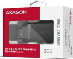 AXAGON ACU-PQ30, Sil nabíječka do sítě 30W, 2x port (USB-A + USB-C), PD3.0/PPS/QC4+/SFC/AFC/Apple