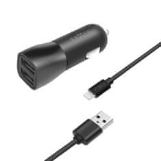 FIXED autonabíječka 2x USB s Lightning kabelem, černá Černá