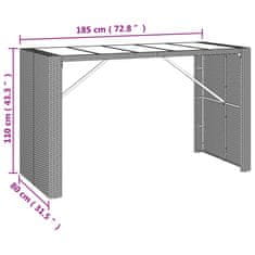 Greatstore Barový stůl se skleněnou deskou hnědý 185x80x110 cm polyratan
