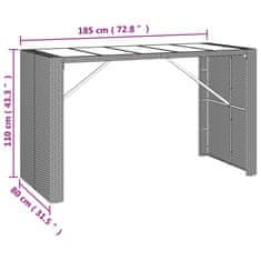 Vidaxl Barový stůl se skleněnou deskou hnědý 185x80x110 cm polyratan