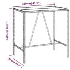 Vidaxl Barový stůl se skleněnou deskou šedý 110x70x110 cm polyratan