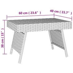 Vidaxl Skládací odkládací stolek hnědý 60 x 40 x 38 cm polyratan