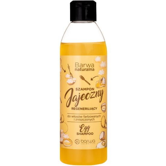 BARWA Egg Regenerating Shampoo - pro barvené a poškozené vlasy, čistí a osvěžuje vlasy, posiluje a zabraňuje vypadávání vlasů, 300ml