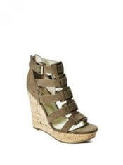 Guess Boty Tyfany Gladiator Wedge Sandals - medium brown fabric 37,5