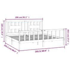 Petromila Rám postele s čelem šedý masivní borové dřevo 200 x 200 cm